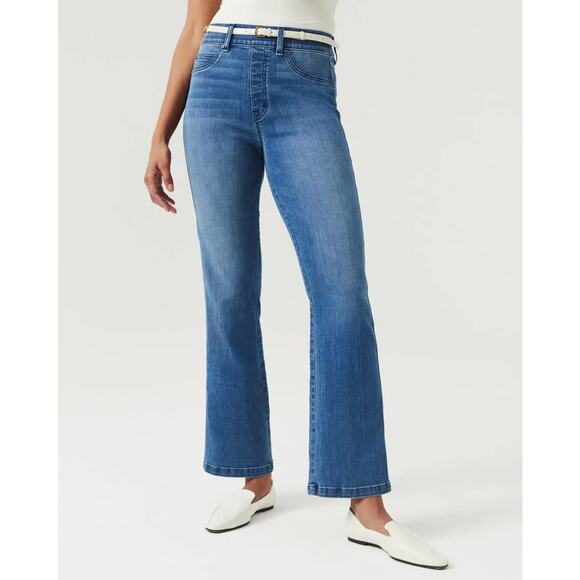 Spanx Jeans Womens XS Tall Blue Kick Flare High Rise Pull On Denim Pants Stretch - Picture 12 of 12